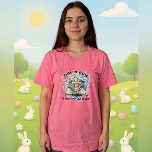 Pink Graphic Tee with Floral Book Design